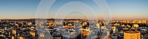 Panoramic view of Valencia city from Valencia Cathedral roof in the sunset