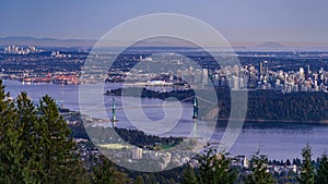 Panoramic View of Vancouver Cityscape at Dusk, British Columbia, Canada