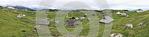 Panoramic view of Velika Planina and mountain cottage hut or house