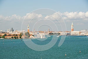 Panoramic view of Venice with Bacino of St Mark with Bell Tower Campanile photo