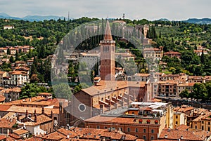 Panoramic view on Verona and the Church of Saint Anastasia in Ve