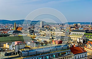 Panoramic view of Vienna including Spittelau district heating plat, Votivkirche and the Kahlenberg hill...IMAGE