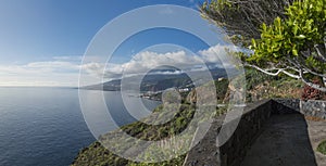 Panoramic view from viewpoint Mirador de San Juanito at La Palma, Canary Islands,with view on Santra Cruz de la Palma
