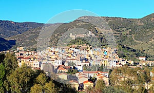 Panoramic view of the village of Bosa in Sardinia photo