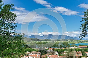 Panoramic view of village and lake of Banyoles in Catalonia, Spain