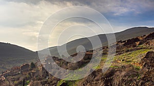 Panoramic view of the village of Patones de Arriba in Madrid, Spain, at sunset on a sunny day Travel concept photo