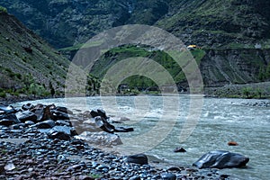 Panoramic view of the village beside river