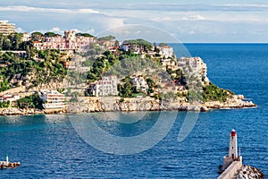 Panoramic view of Villefranche-sur-Mer, Nice, French Riviera.