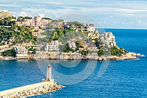 Panoramic view of Villefranche-sur-Mer, Nice, French Riviera.