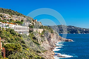 Panoramic view of Villefranche-sur-Mer, Nice, French Riviera.