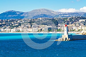 Panoramic view of Villefranche-sur-Mer, Nice, French Riviera.