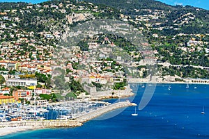 Panoramic view of Villefranche-sur-Mer, Nice, French Riviera.