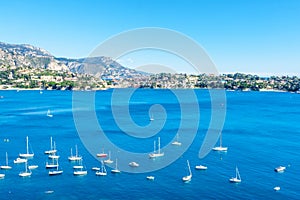 Panoramic view of Villefranche-sur-Mer, Nice, French Riviera.