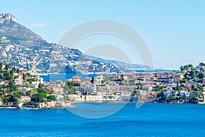 Panoramic view of Villefranche-sur-Mer, Nice, French Riviera.