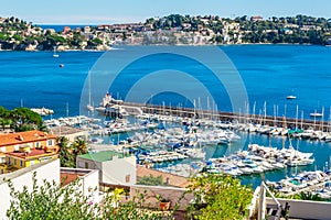 Panoramic view of Villefranche-sur-Mer, Nice, French Riviera.