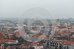 Panoramic view of the Vilnius old town during cloudy and gloomy winter day