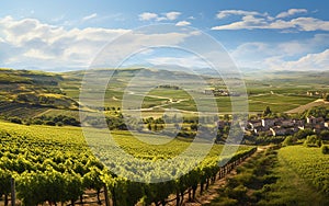 Panoramic view of the vineyards on a sunny day