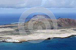 Panoramic view of the volcanic island of La Graciosa in the Atlantic Ocean, Canary Islands, Spain