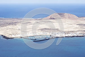 Panoramic view of the volcanic island of La Graciosa in the Atlantic Ocean, Canary Islands, Spain