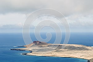 Panoramic view of the volcanic island of La Graciosa in the Atlantic Ocean, Canary Islands, Spain