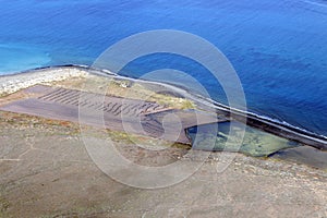 Panoramic view of the volcanic island of La Graciosa in the Atlantic Ocean, Canary Islands, Spain