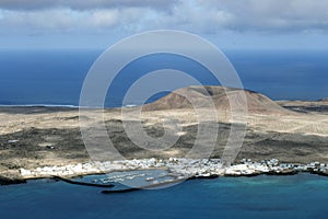 Panoramic view of the volcanic island of La Graciosa in the Atlantic Ocean, Canary Islands, Spain