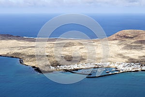 Panoramic view of the volcanic island of La Graciosa in the Atlantic Ocean, Canary Islands, Spain