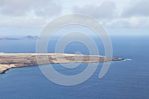 Panoramic view of the volcanic island of La Graciosa in the Atlantic Ocean, Canary Islands, Spain