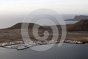 Panoramic view of the volcanic island of La Graciosa in the Atlantic Ocean, Canary Islands, Spain