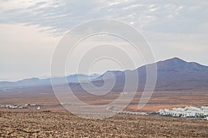 Panoramic view of Volcano Montana Roja de Playa Blanca, Lanzarote, Spain.