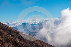 Panoramic view from volcano Mount Vesuvius on the Lattari mountain range, Province of Naples, Campania, Italy, Europe,