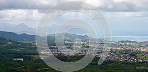 Panoramic view of Waikiki, Honolulu and Diamond Head from an Overlook on Oahu, Hawaii