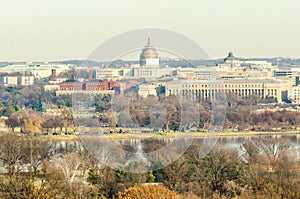 Panoramic View of Washington DC with the River, The USA Capitol and other Historic Buildings