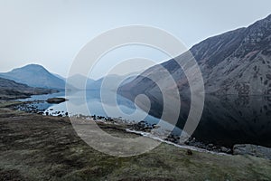 Panoramic View Of Wast Water Lake In The English Lake District.