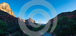 Panoramic view of watchmen mountain at Zion national Park photo