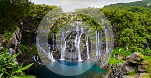 Panoramic view of waterfalls of Grand Galet, Langevin, Reunion Island photo