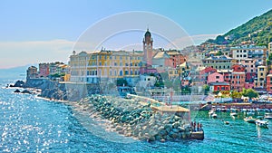 Panoramic view of waterfront in Genoa Nervi