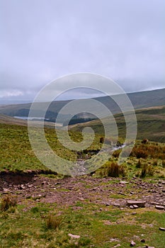 Panoramic view from the welsh hills, Pen y Fan peak, Brecon Beacons , Wales, UK
