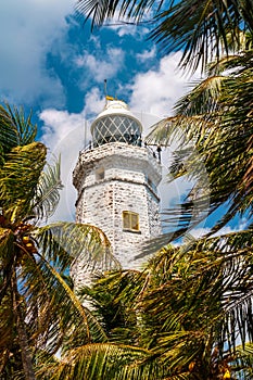 Panoramic view at White lighthouse Dondra. Southernmost point in Sri Lanka.