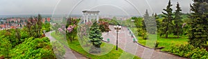 Panoramic view of the White Rotunda Building and the city of Poltava