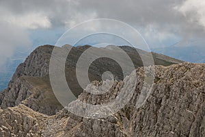 Panoramic view of wild mountains with fog in the Abruzzo region