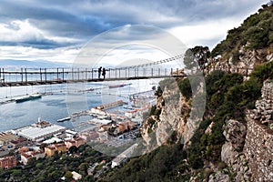 Panoramic view at Windsor Bridge - Gibraltar`s suspension bridge located in the Upper Rock. Gibraltar