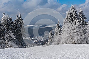 Panoramic view in winter from Feldberg Taunus to the municipality Niederreifenberg