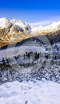Panoramic view of winter mountains in High Tatras, Slovakia