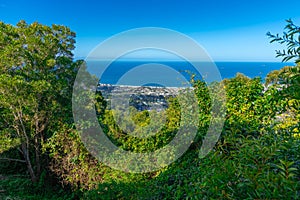 Panoramic view of Wollongong Sydney Australia from Bulli Lookout on a sunny winters day blue skies Sydney NSW Australia