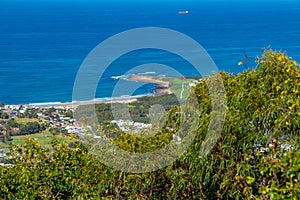 Panoramic view of Wollongong Sydney Australia from Bulli Lookout on a sunny winters day blue skies Sydney NSW Australia