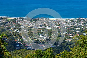 Panoramic view of Wollongong Sydney Australia from Bulli Lookout on a sunny winters day blue skies Sydney NSW Australia