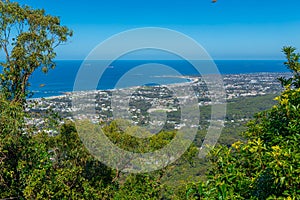 Panoramic view of Wollongong Sydney Australia from Bulli Lookout on a sunny winters day blue skies Sydney NSW Australia