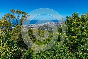 Panoramic view of Wollongong Sydney Australia from Bulli Lookout on a sunny winters day blue skies Sydney NSW Australia