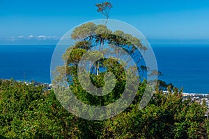 Panoramic view of Wollongong Sydney Australia from Bulli Lookout on a sunny winters day blue skies Sydney NSW Australia